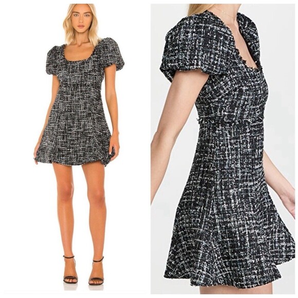LIKELY Alessandra Pudd Sleeve Black & White Tweed Mini Dress Sz 4 New - Picture 1 of 9